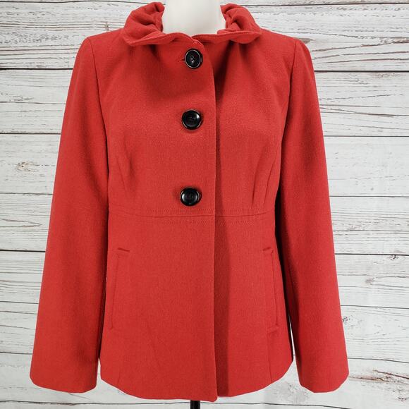 Old Navy Women's Red Ruffle Collar Pockets Wool Blend Jacket Size Medium - Picture 2 of 12